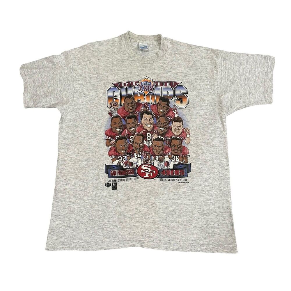 Vtg 1995 San Francisco 49ers Super Bowl XXIX Single Stitch T-Shirt Size XL Gray
